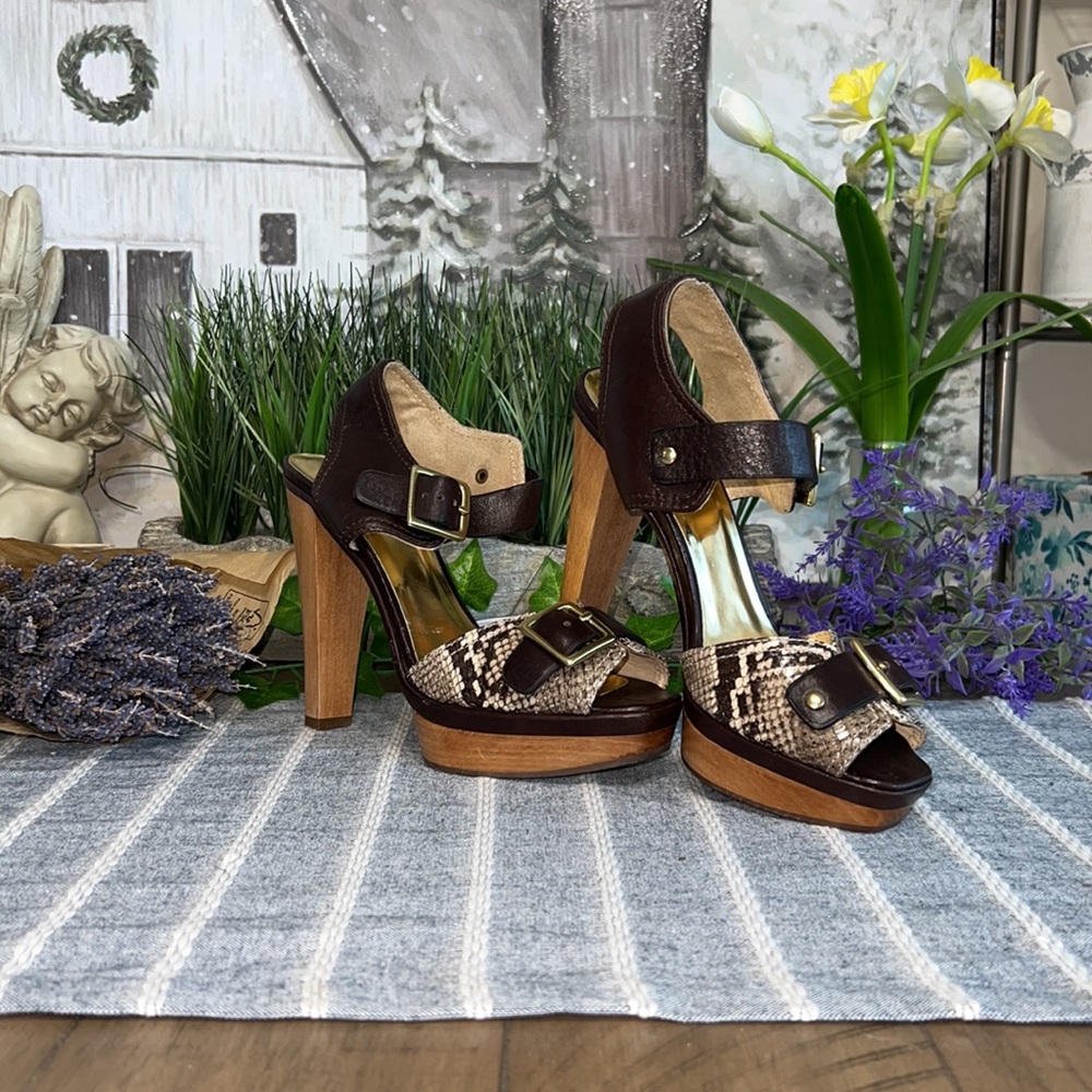 😍💕Coach Annissa Syle with Brown/Snakeskin Heels with Gold Buckle